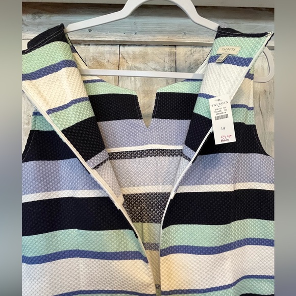 NWT Talbots Blue White Green Purple Textured Cotton Stripe Sheath Dress Size 14 - Picture 10 of 11